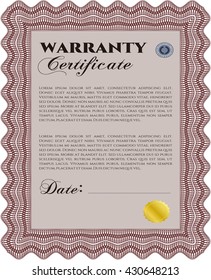 Warranty Certificate. Complex design. Printer friendly. Detailed. 