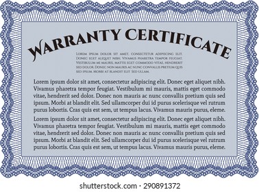 Certificado de garantía. Marco complejo. Muy Detallado. Con texto de ejemplo. 