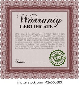 Warranty Certificate. Detailed. Complex design. Printer friendly. 
