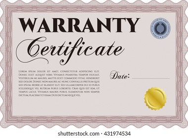 Warranty Certificate. Detailed. Complex design. Printer friendly. 