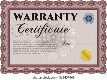 Warranty Certificate. Easy to print. Complex frame design. Retro design. 