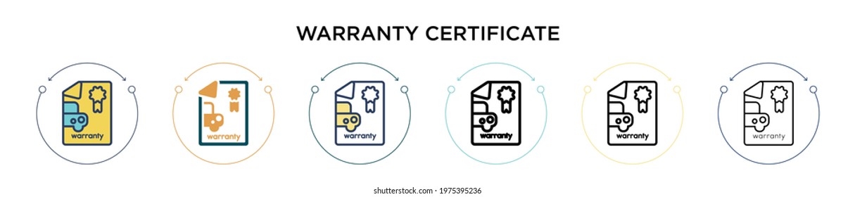 Warranty certificate icon in filled, thin line, outline and stroke style. Vector illustration of two colored and black warranty certificate vector icons designs can be used for mobile, ui, web