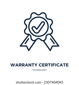 warranty certificate icon from technology collection. Thin linear warranty certificate, warranty, quality outline icon isolated on white background. Line vector warranty certificate sign, symbol for 