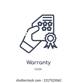 warranty certificate icon from technology outline collection. Thin line warranty certificate icon isolated on white background.