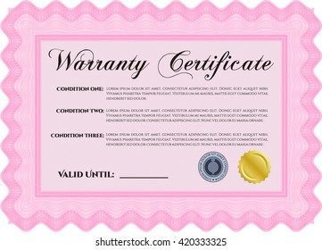 Warranty Certificate. Printer friendly. Complex design. Detailed. 