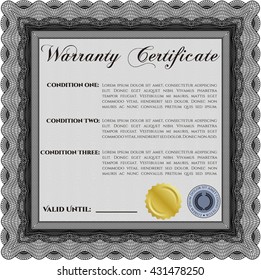 Warranty Certificate. Printer friendly. Detailed. Complex design. 