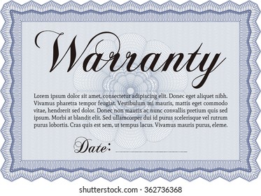 Warranty Certificate. Retro design. With sample text. With background. 