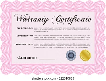 Warranty Certificate template. With complex background. Complex design. Retro design. 