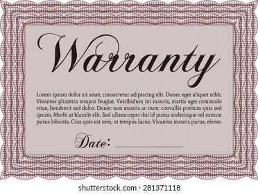 Warranty Certificate template. Complex border design. Vector illustration. With complex background. 
