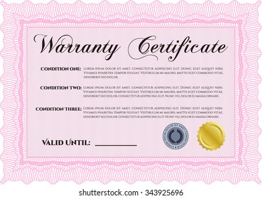 Plantilla de certificado de garantía. Borde complejo. Fácil de imprimir. Ilustración vectorial. 