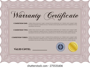 Warranty Certificate template. Complex frame. It includes background. Very Customizable. 