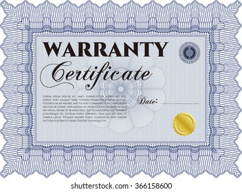 Plantilla de certificado de garantía. Diseño de cuadro complejo. Diseño retro. Con texto de ejemplo.