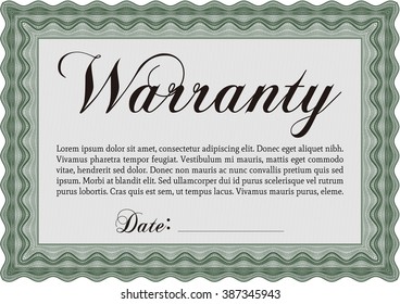 Warranty Certificate template. Cordial design. Easy to print. Detailed. 