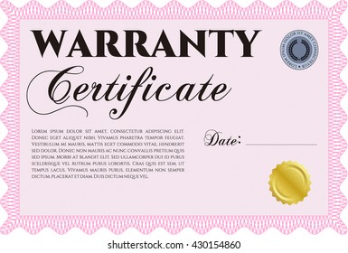 Warranty Certificate template. Cordial design. Easy to print. Detailed. 