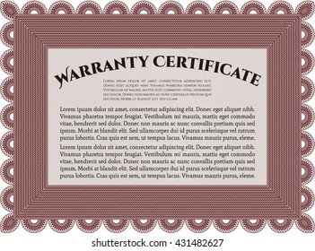 Warranty Certificate template. Cordial design. With background. Detailed. 