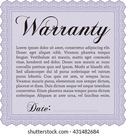 Warranty Certificate template. Cordial design. With background. Detailed. 