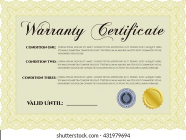 Warranty Certificate template. Cordial design. With background. Detailed. 