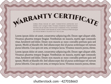 Warranty Certificate template. Detailed. With background. Cordial design. 
