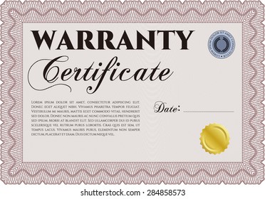 Warranty Certificate template. Easy to print. Complex border. Retro design. 