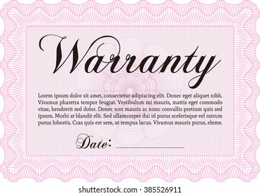 Warranty Certificate template. Easy to print. Detailed. Nice design. 