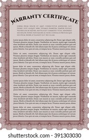 Warranty Certificate template. Easy to print. Detailed. Cordial design. 
