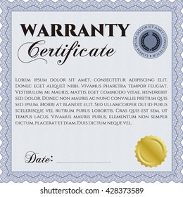 Warranty Certificate template. Easy to print. Detailed. Nice design. 