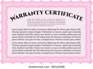 Warranty Certificate template. It includes background. Very Customizable. Complex border. 