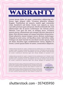 Warranty Certificate template. It includes background. With sample text. Vector illustration. 