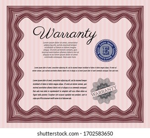 Plantilla de certificado de garantía. Patrón de dinero. Fácil de imprimir. Personalizable, Fácil de editar y cambiar de color. Color rojo.