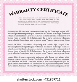 Warranty Certificate template. Nice design. Easy to print. Detailed. 