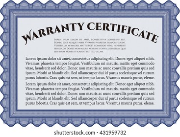 Warranty Certificate template. Nice design. Easy to print. Detailed. 