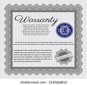 Warranty Certificate template. Retro design.  With complex linear background.    Grey color.