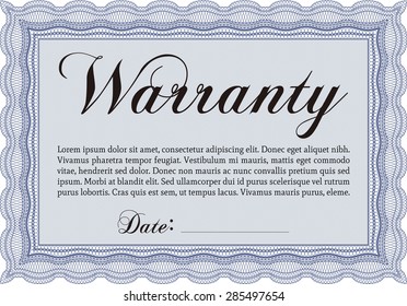 Warranty Certificate template. With sample text. With sample text. Vector illustration. 