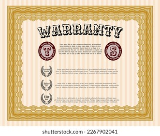 Warranty Certificate template. Sophisticated design.  Complex background.  Vector illustration.  Orange color.