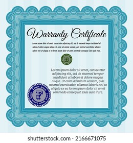 Warranty. Elegant design.  Easy to print.  Vector illustration.  Light blue color.