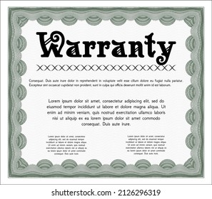 Warranty. Good design.  With linear background.  Detailed.  Green color.