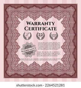 Warranty. Good design.  With quality background.  Detailed.  Red color.