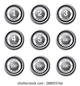 Warranty Guarantee Seal Black Vector Button Icon Design Set