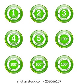 Warranty Guarantee Seal Green Vector Button Icon Design Set