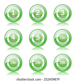 Warranty Guarantee Seal Green Vector Button Icon Design Set