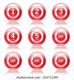 Warranty Guarantee Seal Red Vector Button Icon Design Set