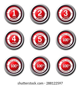 Warranty Guarantee Seal Red Vector Button Icon Design Set