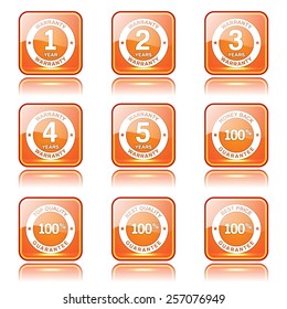 Warranty Guarantee Seal Square Vector Orange Icon Design Set