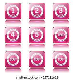 Warranty Guarantee Seal Square Vector Pink Icon Design Set
