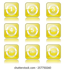 Warranty Guarantee Seal Square Vector Yellow Icon Design Set