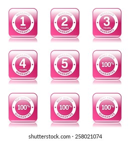 Warranty Guarantee Seal Square Vector Pink Icon Design Set