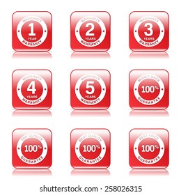Warranty Guarantee Seal Square Vector Red Icon Design Set