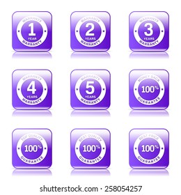 Warranty Guarantee Seal Square Vector Violet Icon Design Set