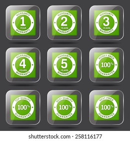 Warranty Guarantee Seal Square Vector Green Icon Design Set