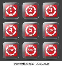 Warranty Guarantee Seal Square Vector Red Icon Design Set